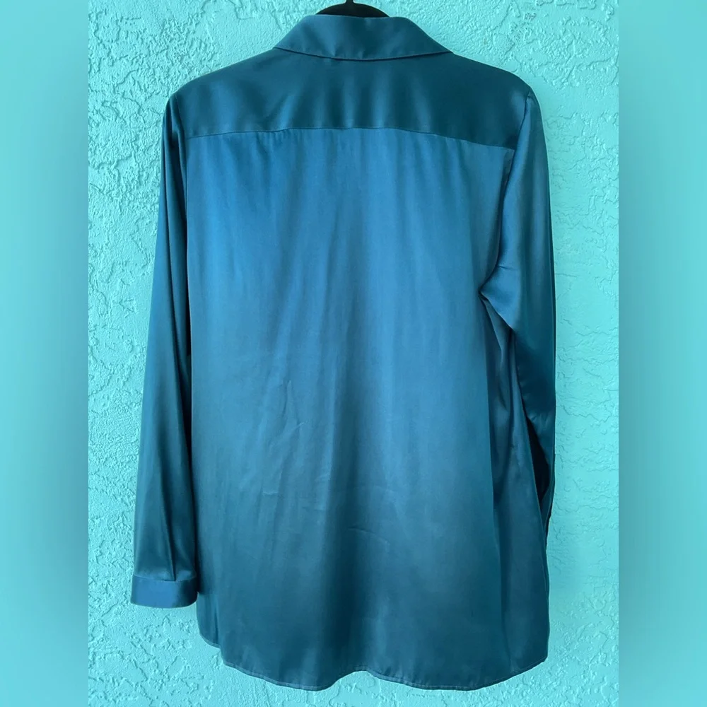 Burberry of London Deep Teal Button Down Blouse Size 12 - Picture 2 of 11